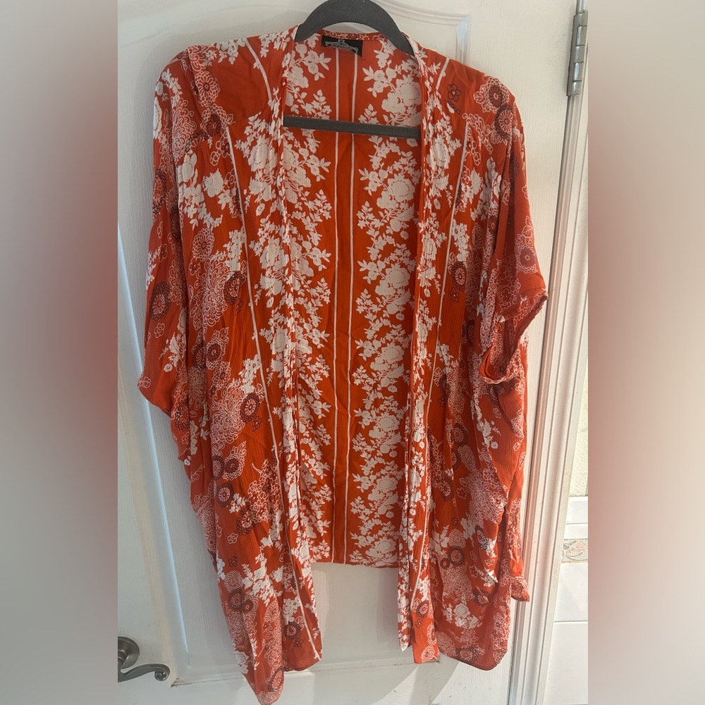 Angie Orange and White Floral Kimono